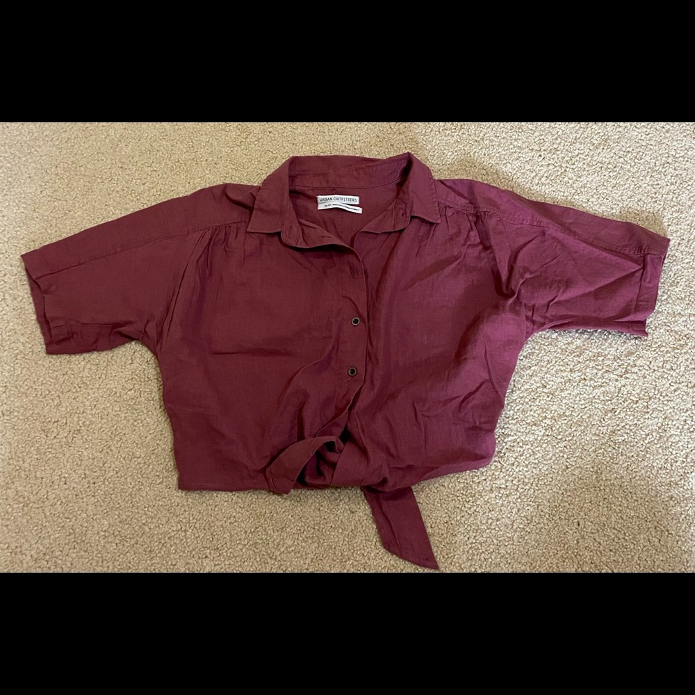 Urban Outfitters size XS button down burgundy tie top crop top
